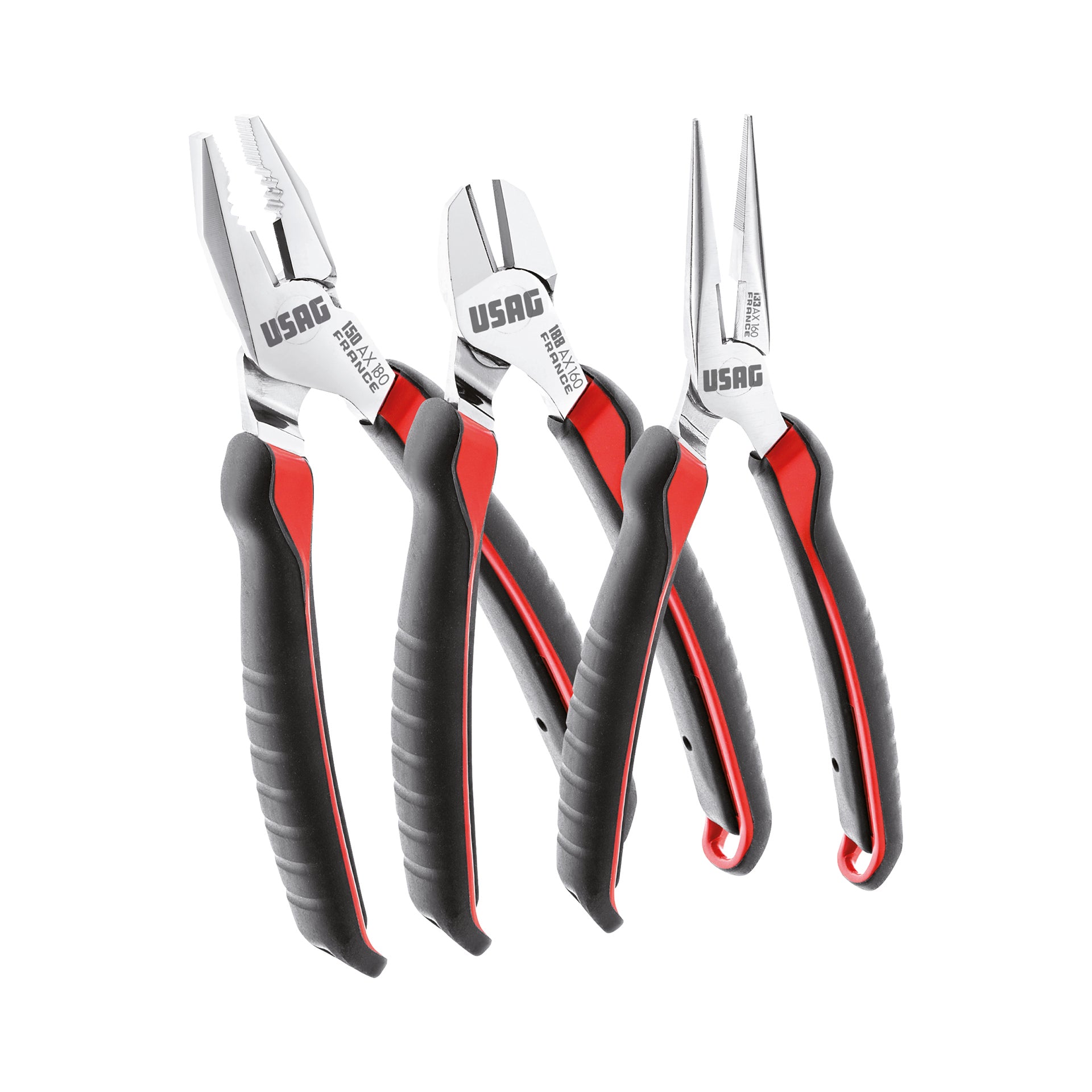 150 AX/SE3 - Assortment with universal pliers, straight nose pliers and diagonal cutting nippers (3 pcs) - Usag - U01500201 150 AX/SE3 - Assortment with universal pliers, straight nose pliers and diagonal cutting nippers (3 pcs) - Usag - U01500201
